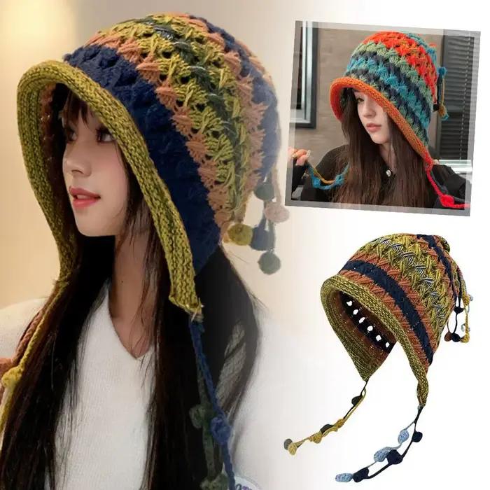 Chapeau tricoté arc-en-ciel multifonction pour femmes élégant et accrocheur hiver extérieur occasiomnel
