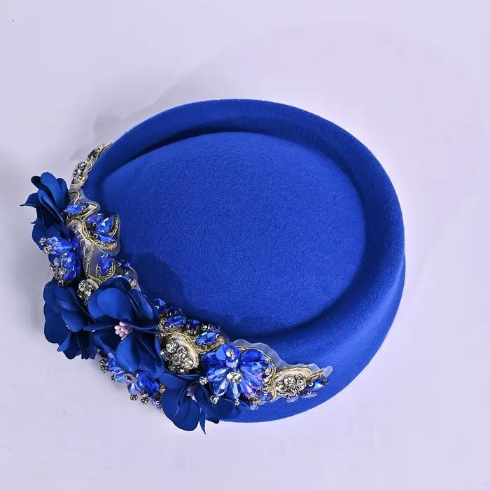 Élégant Vintage doux pilulier chapeau fleurs strass décor thé fête Fedoras