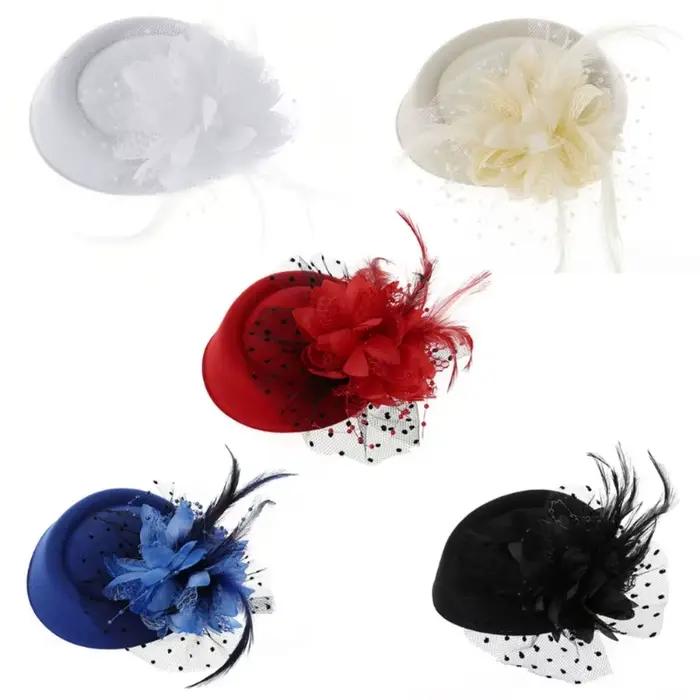 Fascinator fleuri en tissu pour cheveux avec plume, pour femmes, mariage, soirées, galas