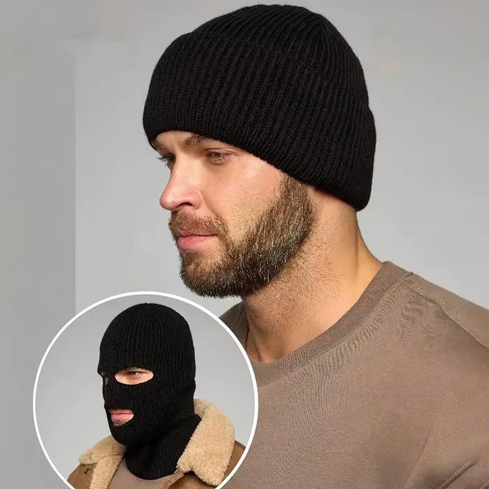 Chapeau en tricot pour sports d'hiver avec cagoule intégrée | Coupe-vent respirant