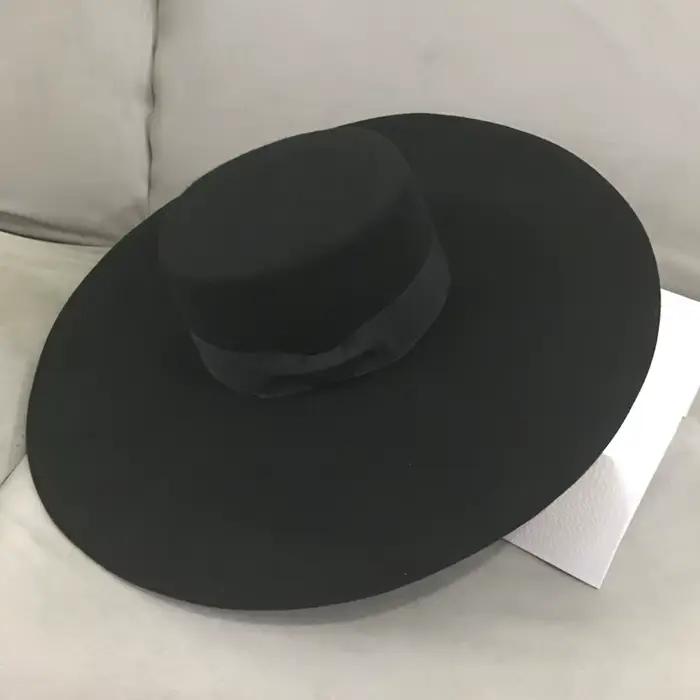 Nouveau Style rétro grand chaud à large bord laine Fedora chapeau noir feutre