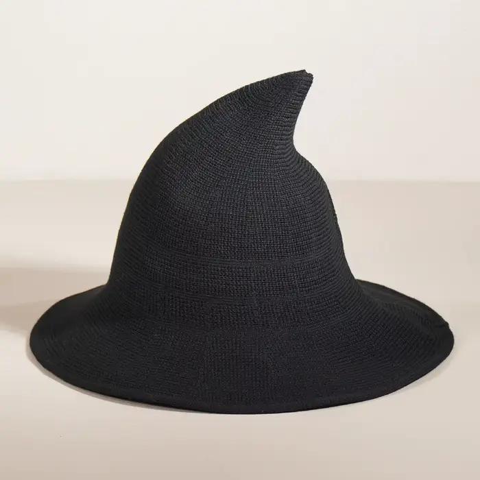 Chapeau de sorcière tricoté de couleur unie