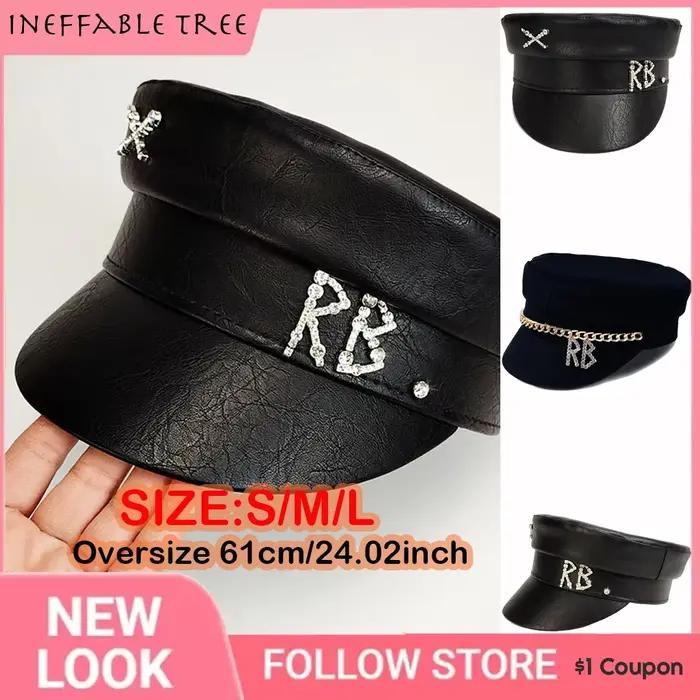 INS Designer marque PU casquettes de gavroche femmes diamant lettre casquette plate militaire chapeau mode Streetwear