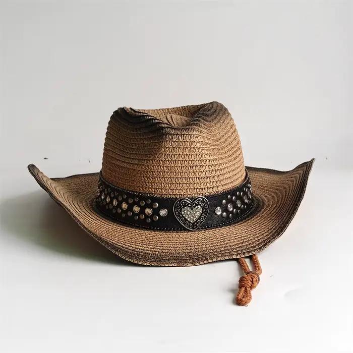 Chapeau de cowboy en paille à bord modulable pour femmes et hommes