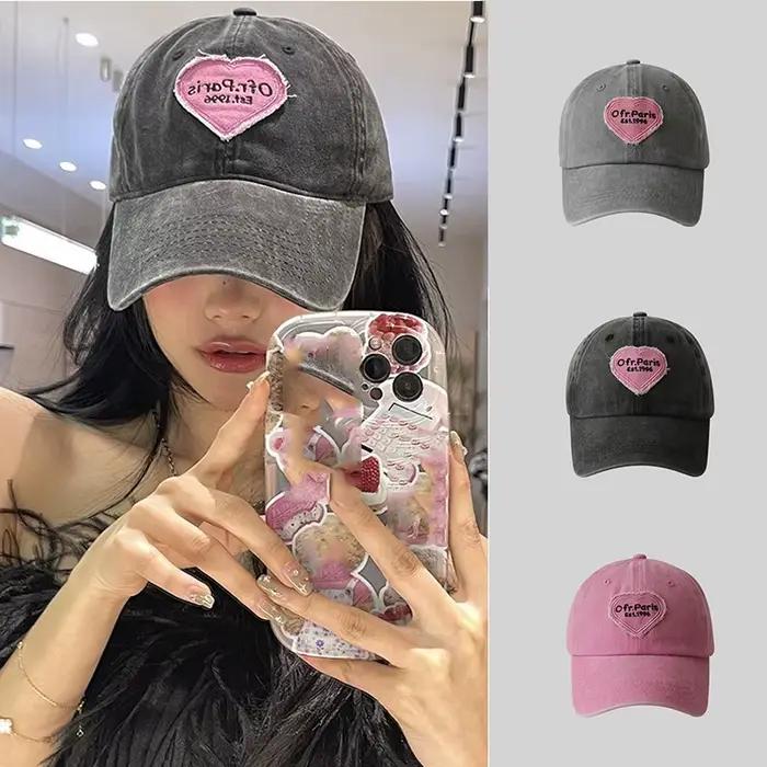 Casquette de baseball brodée motif cœur pour femme coton polyester réglable printemps été ocassions décontractées