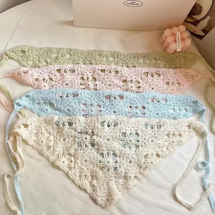 Mode tricoté foulard chapeau français Style pastorale Triangle bandeau à la main Crochet