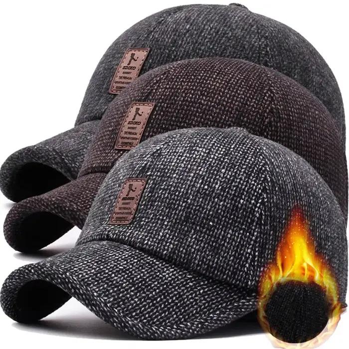 Casquette de baseball en laine pour hommes avec oreillettes