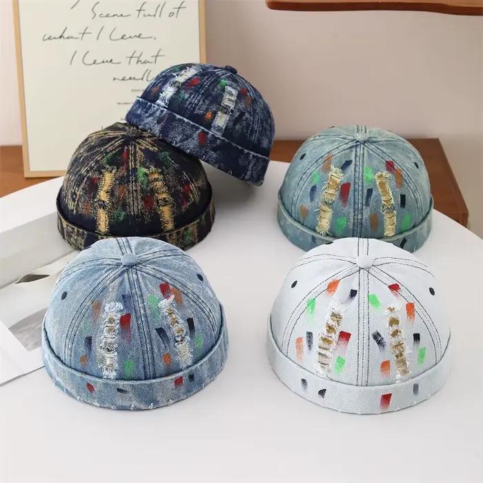 Casquette Docker en jean vieilli vintage pour hommes et femmes