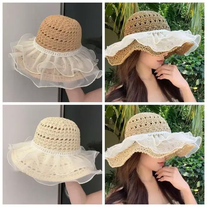 Chapeau de plage tressé en polyester kaki