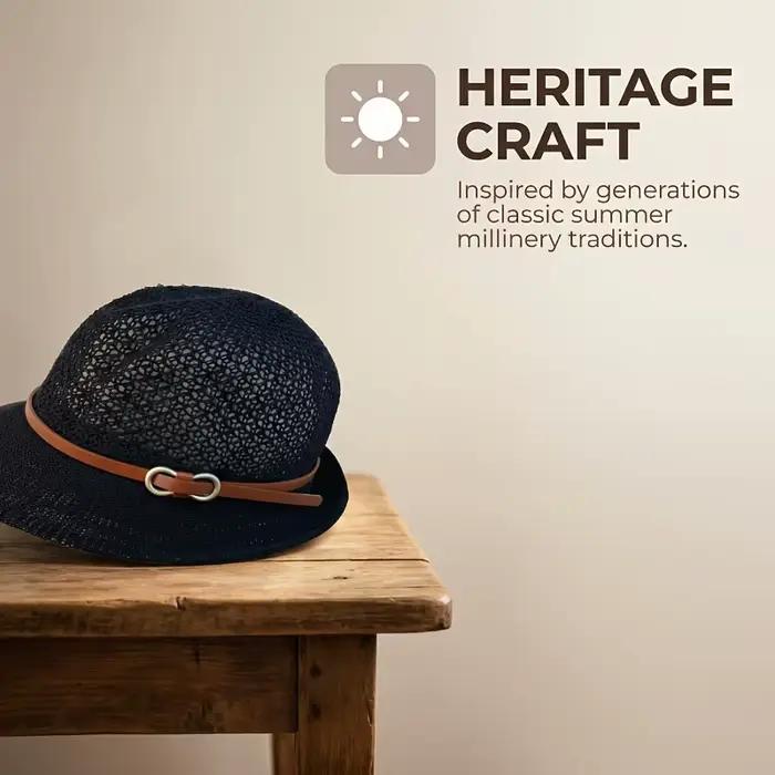 Chapeau de paille élégant pour femme avec ceinture décorative