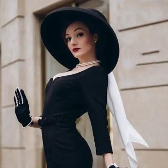 Chapeau seau en laine noir à large bord pour femme