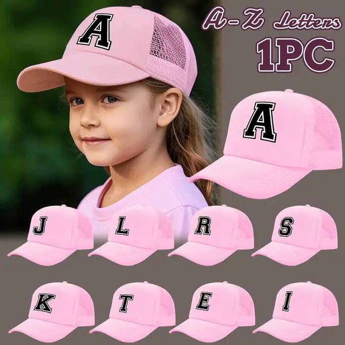 Chapeau de camionneur rose imprimé 26 lettres pour enfants – Maille respirante