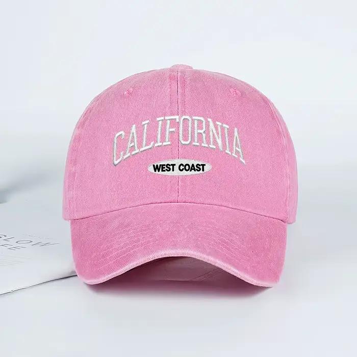 Casquette de baseball brodée vintage délavée style Californie et côte ouest | Chapeau de soleil décontracté réglable