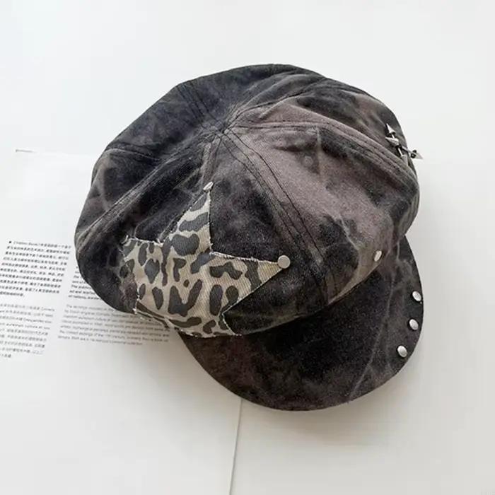 Béret imprimé léopard, chapeau peintre surdimensionné
