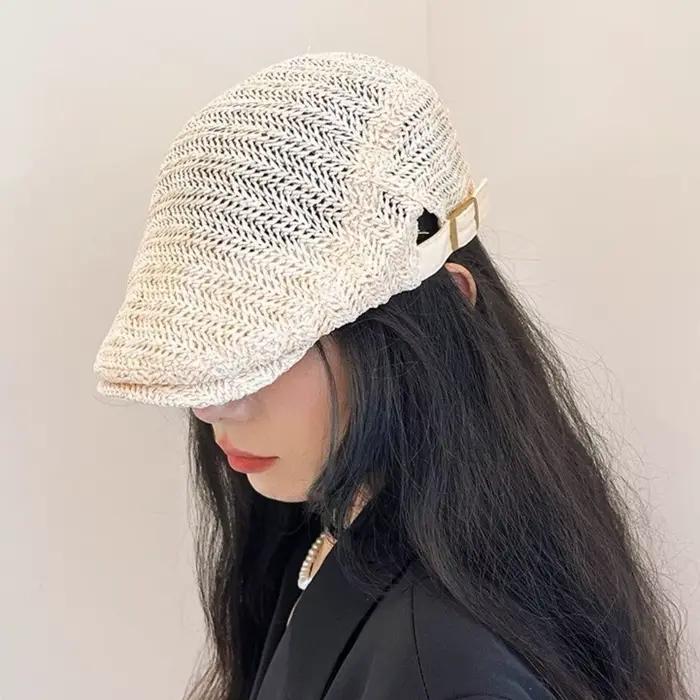Bérets pour hommes femmes respirant paille printemps été chapeau de soleil artiste peintre béret