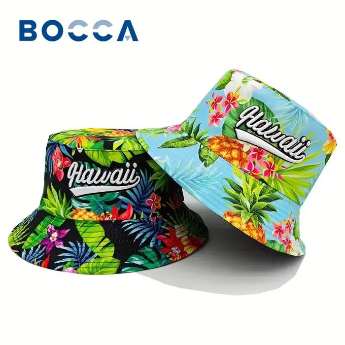 Bocca Hawaii Style seau chapeau lettre broderie pêcheur chapeaux feuille motif Panama casquette casquettes pour hommes femme plage voyage en plein air