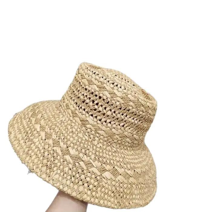 Chapeaux de soleil pliables en raphia tissé à la main pour femmes