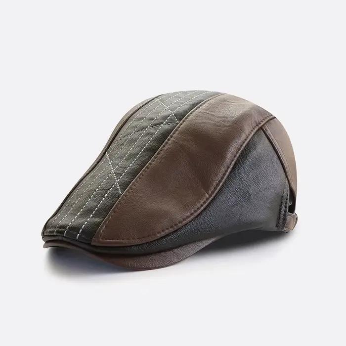 Casquette en cuir PU bérets d'hiver mâle visières chaudes