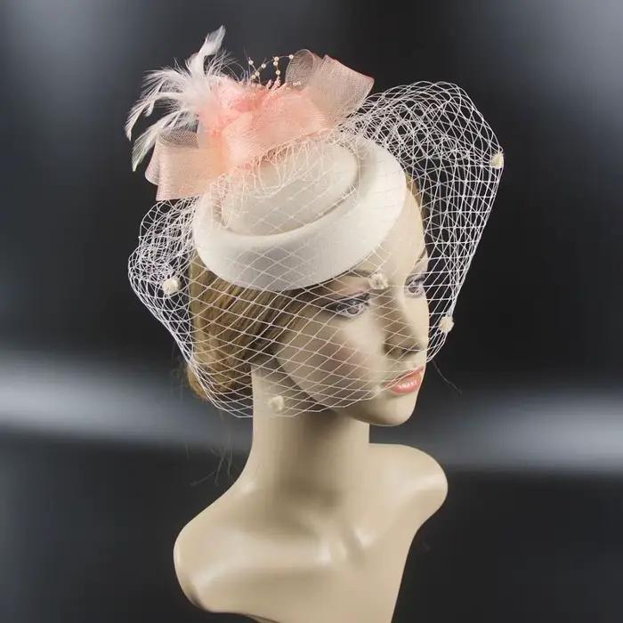 Fedoras de voile de plumes de fleur de maille pour des femmes