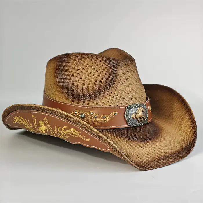 Chapeau de cowboy en paille brodé 2026 pour femmes et hommes