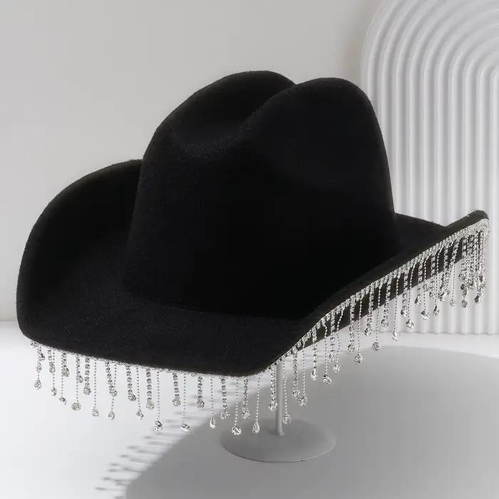Chapeau de Cowboy occidental en feutre avec pompon
