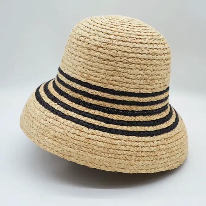 Everche-Chapeau de paille rayé noir pour femme