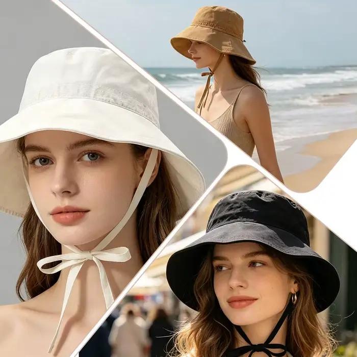 Chapeau Bob Anti-UV à Large Bord avec Lanière