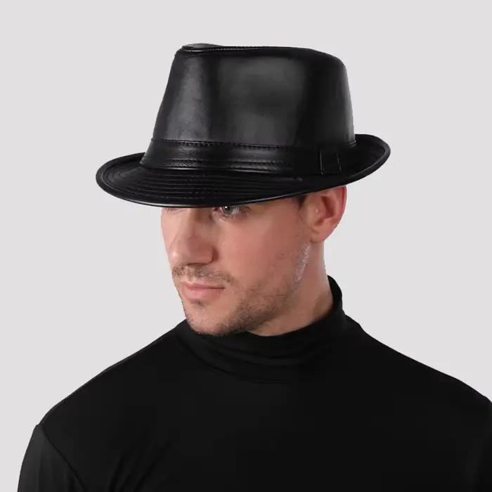2025 en cuir véritable à large bord Stetson Fedoras chapeaux britanniques pour hommes/femmes Gentman noir 55-62 cm ajusté Jazz Hip-Pop Gorras