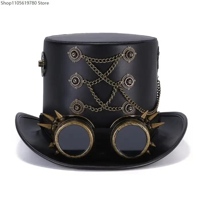 Chapeau haut de forme victorien steampunk 2026 avec lunettes