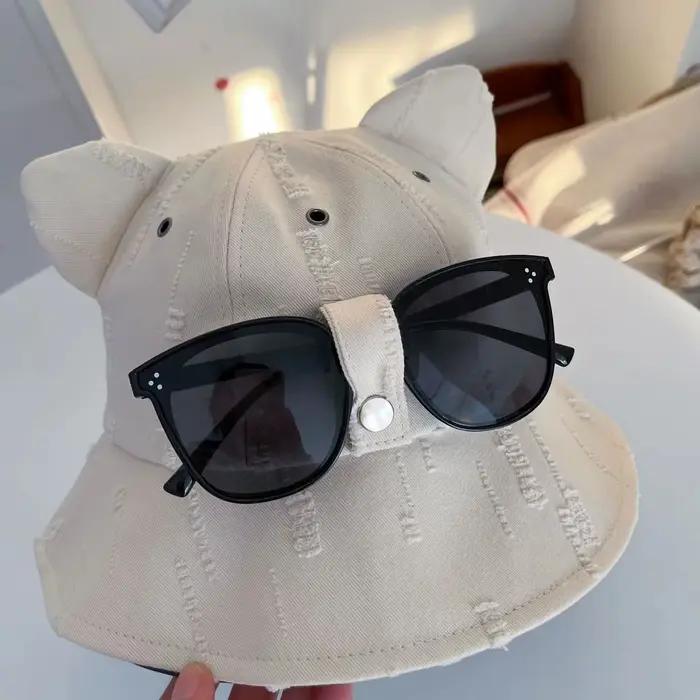 Chapeau seau de dessin animé mignon avec lunettes pour femmes
