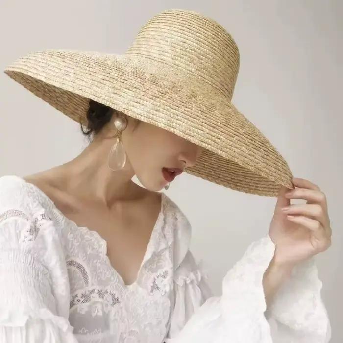 Nouveau chapeau de soleil en paille de blé naturelle style Hepburn