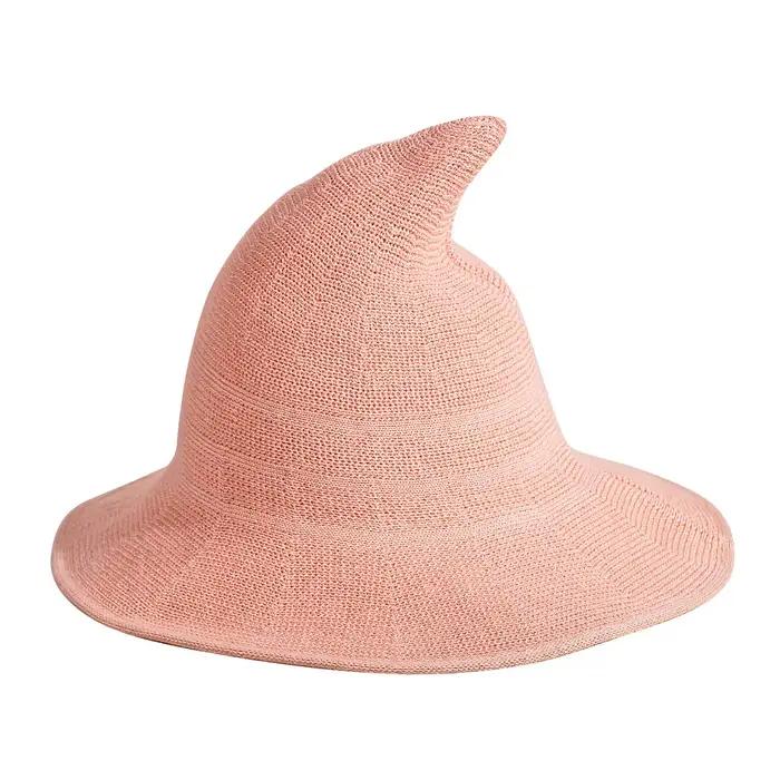 Chapeau de sorcière tricoté de couleur unie