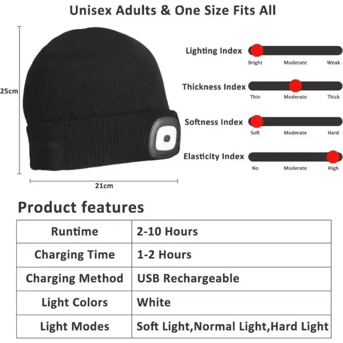 Chapeau tricoté avec lumière LED