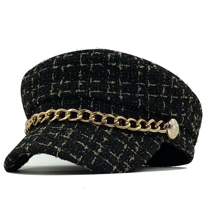 Casquettes Newsboy à carreaux en tweed pour femmes