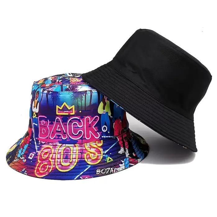 Chapeau Bob Réversible Classique Années 80 Protection Solaire Panama Femme Homme Été Anti-UV Décoratif Chapeaux de Pêcheur Unisexe Hiphop