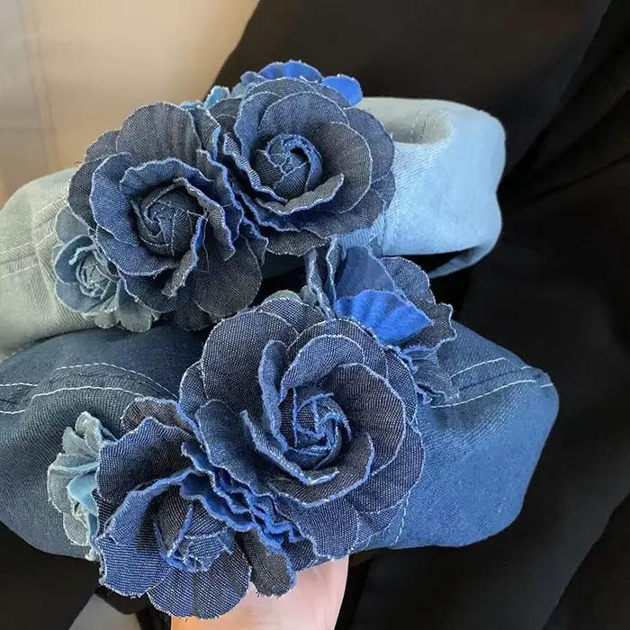 Béret en Denim à fleurs bleues pour femmes