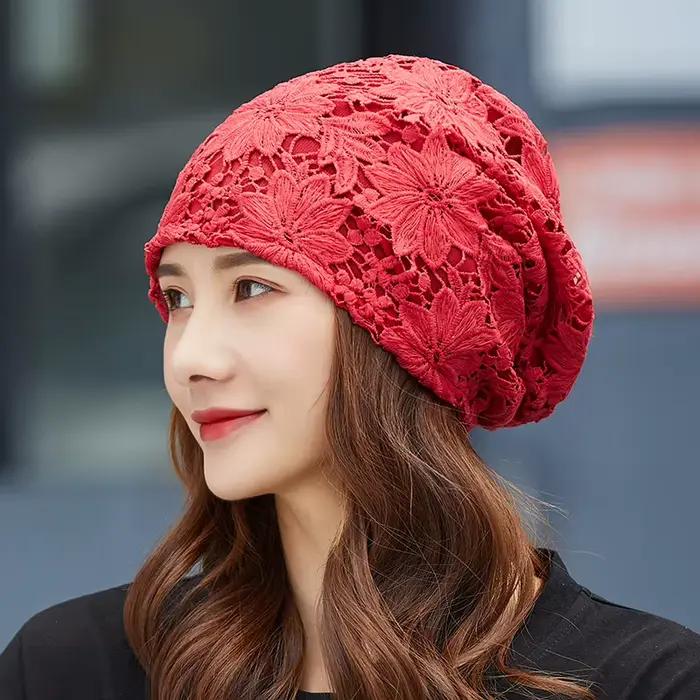 Nouveau Bonnet pour femmes creux grande fleur Skullies chapeau été respirant chapeaux de soleil rue mode