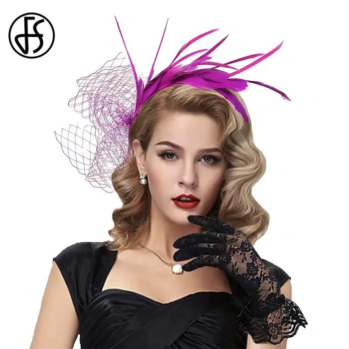 FS – chapeau fascinateur de mariée élégant avec plumes de voile