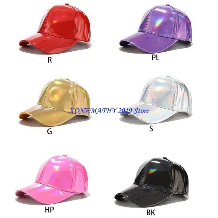 Casquette Baseball en Simili Cuir Holographique Arc-en-Ciel pour Femmes Occasions Spéciales Festival Musique Plage Mode Hiver Printemps