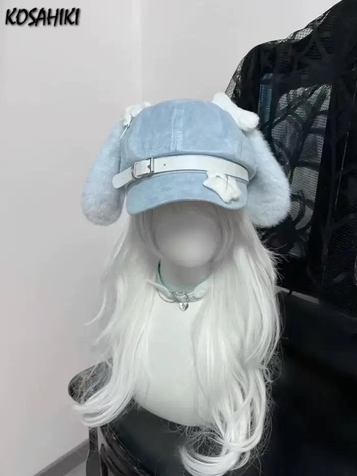 Femmes Lolita Y2K gothique Harajuku épicé filles mignon Dag oreilles chapeaux japonais étoile ceinturé Chapeau béret