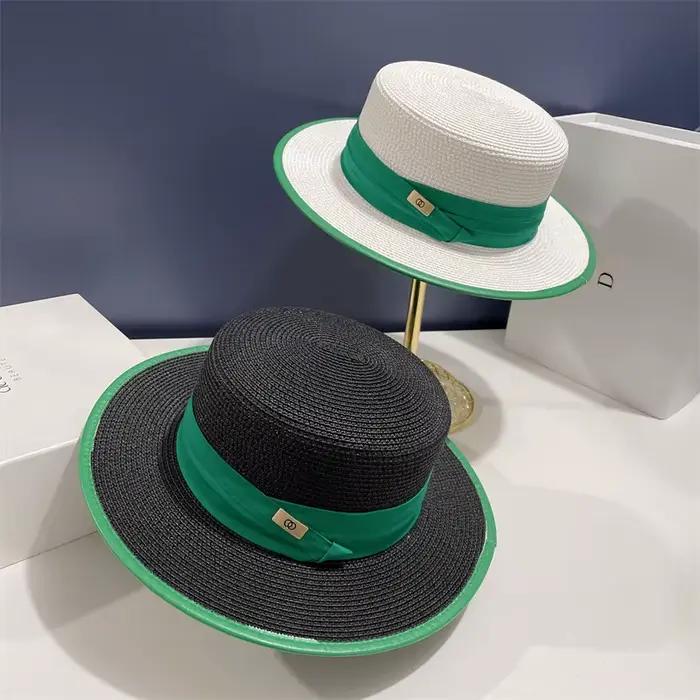 Chapeau de paille en cuir vert pour femme