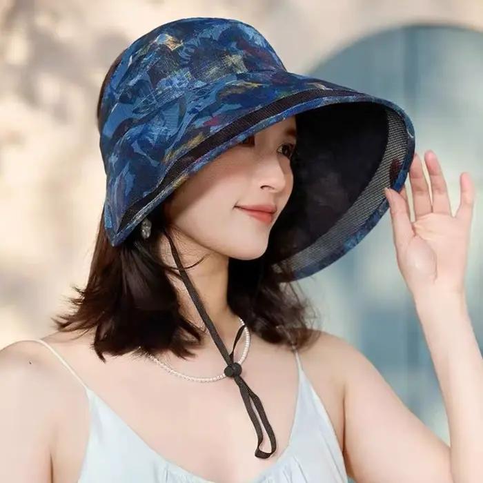 Chapeau de pêcheur anti-UV réglable à visière ouverte en polyester respirant