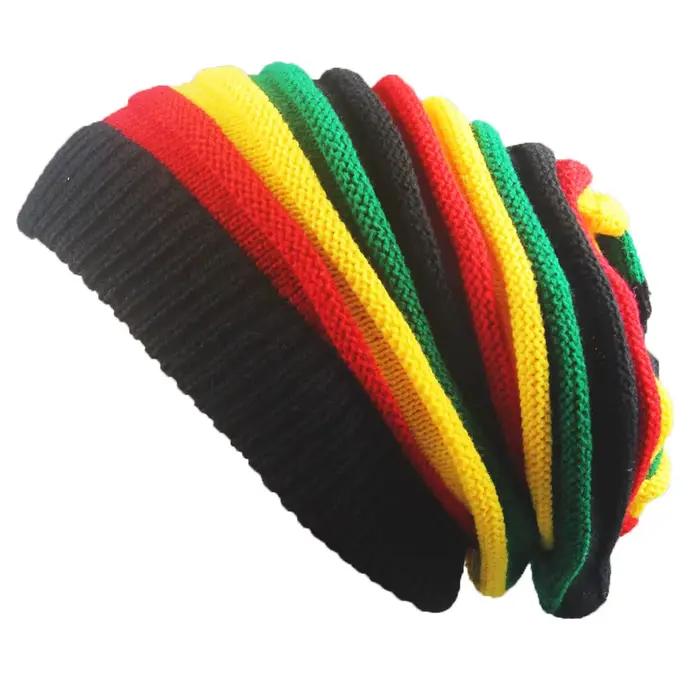 Bonnet tricoté gorro rasta style hip-pop homme femme multicolore pour l'hiver décontracté et culturel