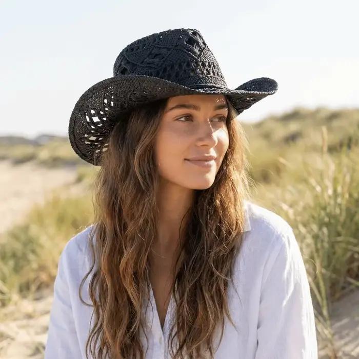 Chapeau de paille bohème unisexe ajouré style vintage large bord pliable avec décoration coquillage chapeau de soleil de plage chapeau de cowboy saison estivale occaions décontractées à offrir