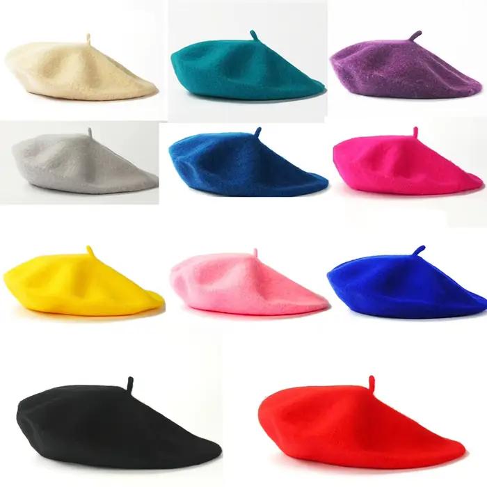Vintage hiver chaud laine plaine béret pour femmes filles artiste mode décontracté solide noir rouge bonnet chapeau casquettes Boinas para mujer