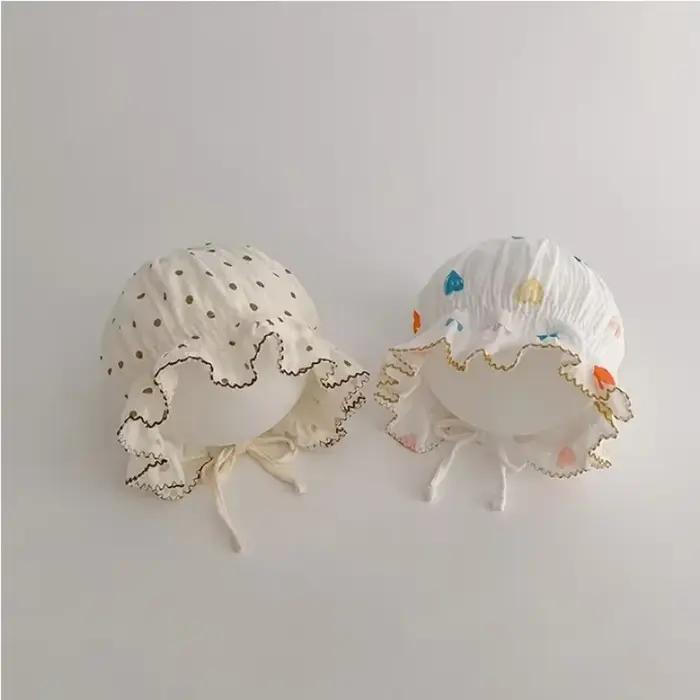 Chapeau de Princesse Dentelle Gaze Coton Bébé Fille Nouveau-Né Printemps Été Soleil Occasions Spéciales