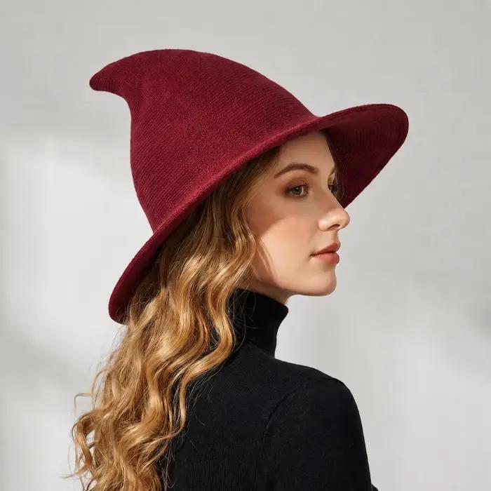 Chapeau de sorcière tricoté de couleur unie