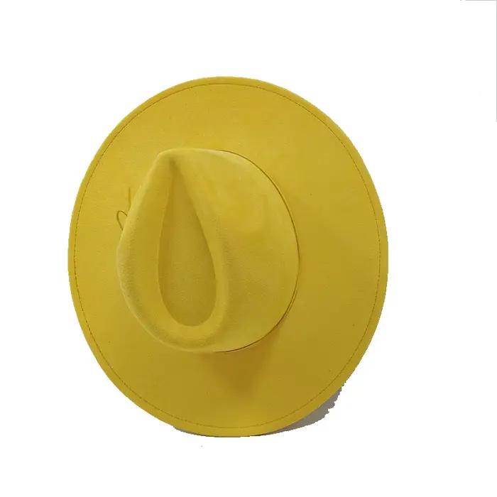 Chapeau haut-de-forme en daim à bord plat rond de 9.5cm pour femmes et hommes