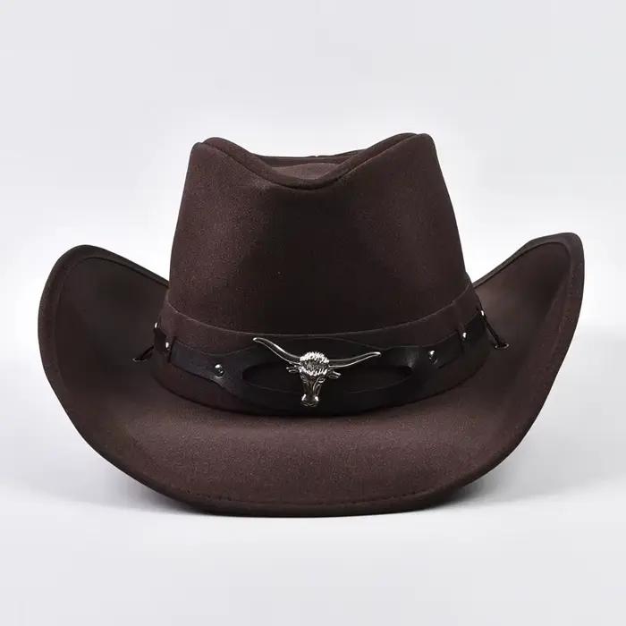 Chapeau de Cowboy occidental en cuir pour hommes et femmes