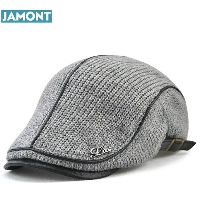 JAMONT English Style Winter Woolen Elderly Men Cap Thick Warm Beret Hat Classic Design Vintage Visor Cap Snapback